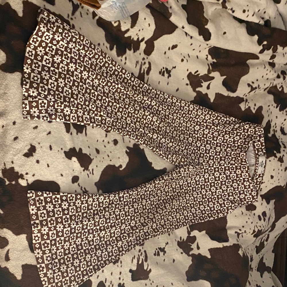 Hollister Brown and White Floral Flare Pants